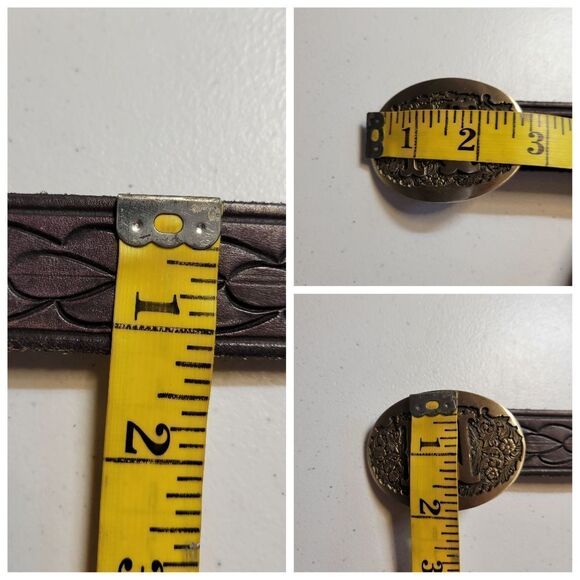 Award Design Medals N Brass Toned Buckle and Tooled Leather Belt - Picture 9 of 10